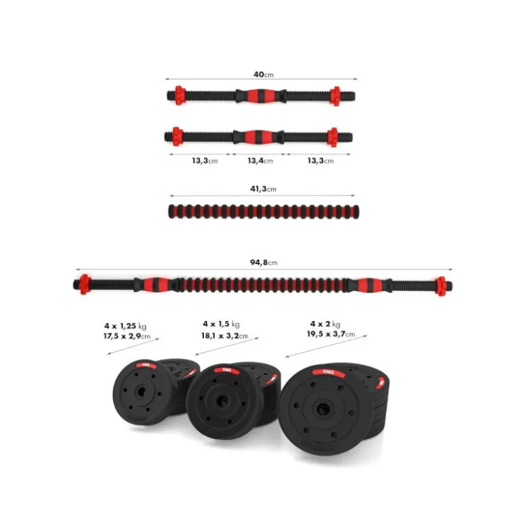 Kit d'haltères avec disques de poids et une barre extensible pour homegym - 20 KG