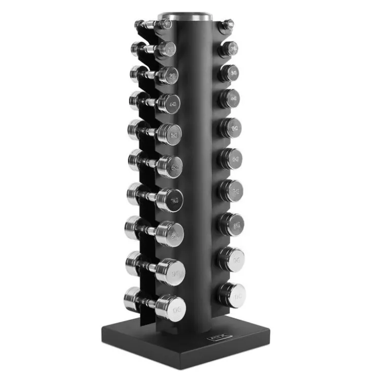 Kit d'haltères chromés 1 à 10 kg avec colonne de rangement pour 10 paires d'haltères - ATX