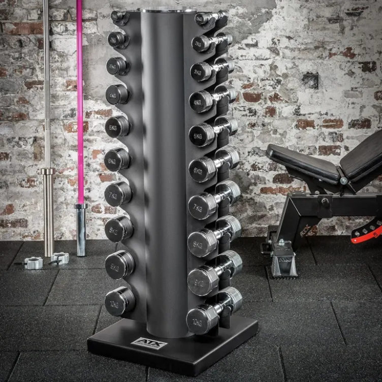 Kit d'haltères chromés 1 à 10 kg avec colonne de rangement pour 10 paires d'haltères - ATX