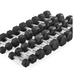 Kit d'haltères complet hexagonaux de 1 kg à 10 kg avec poignées chromées moletées ATX