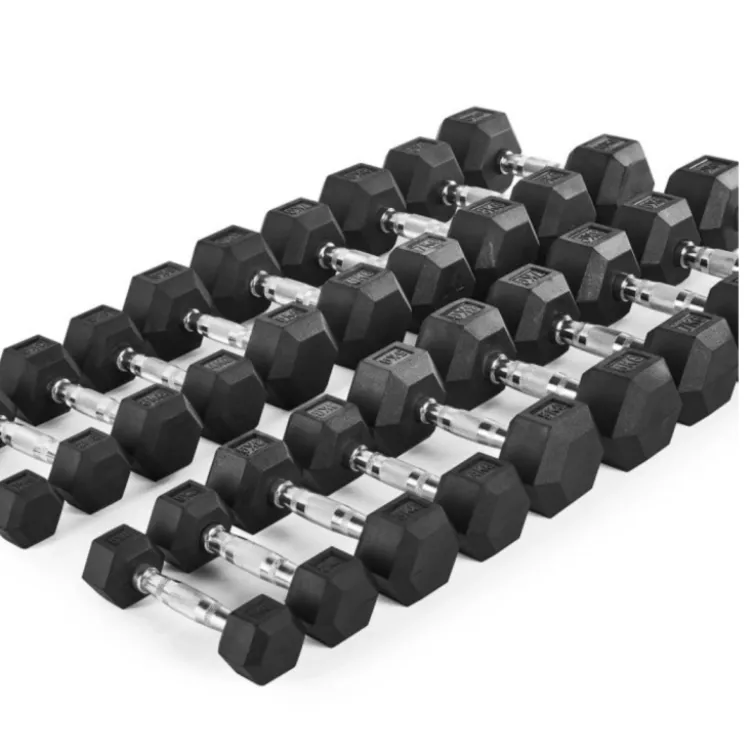 Kit d'haltères complet hexagonaux de 1 kg à 10 kg avec poignées chromées moletées ATX