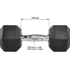 Kit d'haltères complet hexagonaux de 1 kg à 10 kg avec poignées chromées moletées ATX