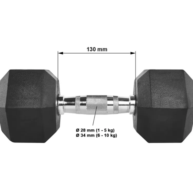 Kit d'haltères complet hexagonaux de 1 kg à 10 kg avec poignées chromées moletées ATX