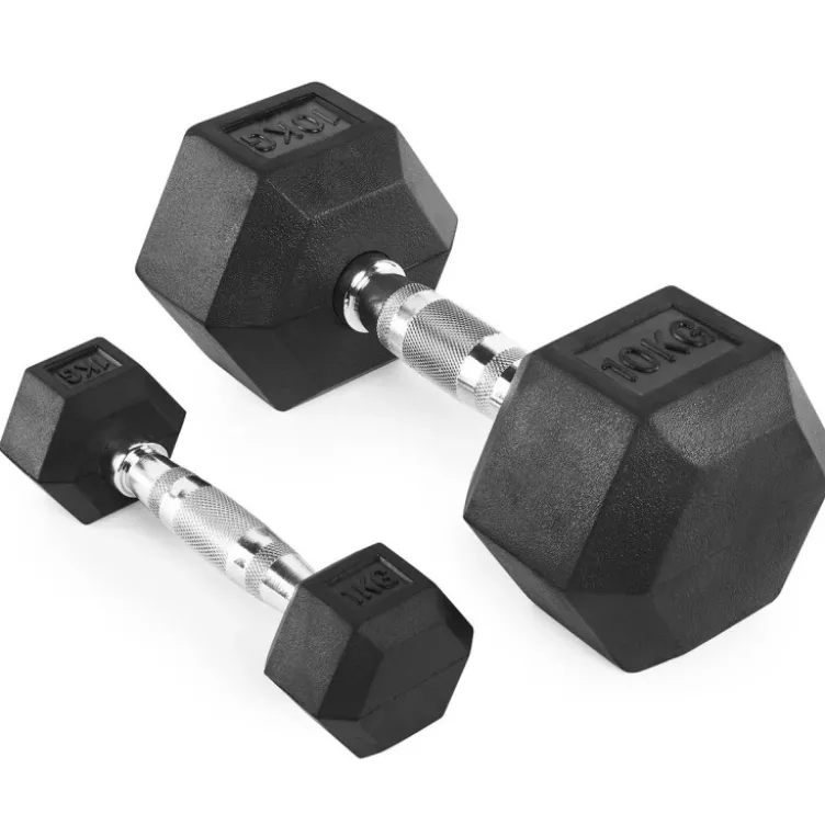 Kit d'haltères complet hexagonaux de 1 kg à 10 kg avec poignées chromées moletées ATX