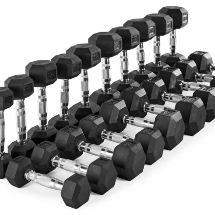 Kit d'haltères complet hexagonaux de 1 kg à 10 kg avec poignées chromées moletées ATX