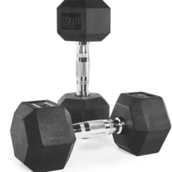 Kit d'haltères complet hexagonaux de 1 kg à 10 kg avec poignées chromées moletées ATX