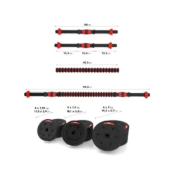 Kit d'haltères de musculation 20 KG pour homegym avec 2 barres courtes et 1 barre de connexion