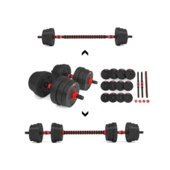 Kit d'haltères de musculation 20 KG pour homegym avec 2 barres courtes et 1 barre de connexion