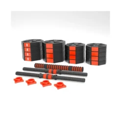 Kit d'homegym avec haltères 38 kg avec 2 barres courtes + barre de connexion