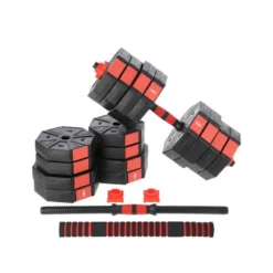 Kit d'homegym avec haltères 38 kg avec 2 barres courtes + barre de connexion