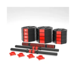 Kit spécial home-gym haltères 30 kg avec 2 barres courtes + barre de connexion
