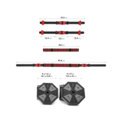 Kit spécial home-gym haltères 15 kg avec 2 barre extensible