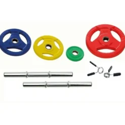 Kit standard 40 kg paire d'haltères courtes et poids caoutchouc à poignées