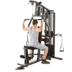 Machine de fitness et musculation à domicile multi-poste avec colonne de poids 91 kg et poulie haute / basse