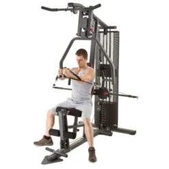 Machine de fitness et musculation à domicile multi-poste avec colonne de poids 91 kg et poulie haute / basse