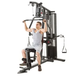 Machine de fitness et musculation à domicile multi-poste avec colonne de poids 91 kg et poulie haute / basse
