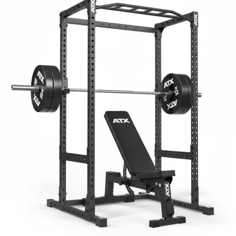 Pack ATX Rack compact 195 cm avec banc de musculation et kit de poids + barres olympiques
