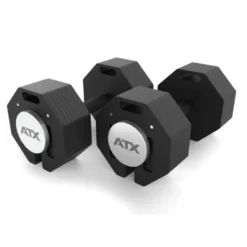 Pack complet avec une paire d'haltères ATX à charge réglable 2 x 36 kg et support de stockage - Barre SZ incluse