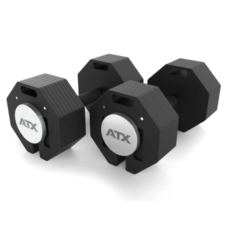Pack complet avec une paire d'haltères ATX à charge réglable 2 x 36 kg et support de stockage - Barre SZ incluse