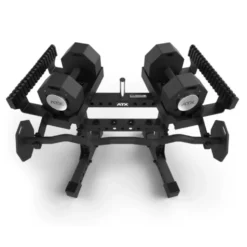 Pack complet avec une paire d'haltères ATX à charge réglable 2 x 36 kg et support de stockage - Barre SZ incluse