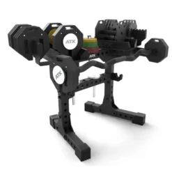Pack complet avec une paire d'haltères ATX à charge réglable 2 x 36 kg et support de stockage - Barre SZ incluse