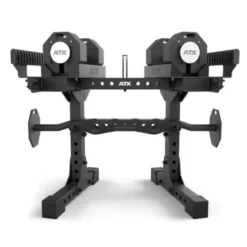 Pack complet avec une paire d'haltères ATX à charge réglable 2 x 36 kg et support de stockage - Barre SZ incluse