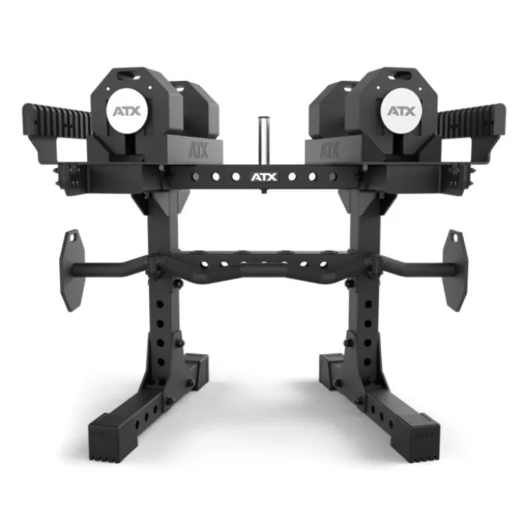 Pack complet avec une paire d'haltères ATX à charge réglable 2 x 36 kg et support de stockage - Barre SZ incluse