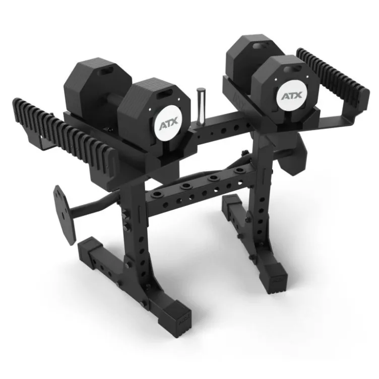 Pack complet avec une paire d'haltères ATX à charge réglable 2 x 36 kg et support de stockage - Barre SZ incluse