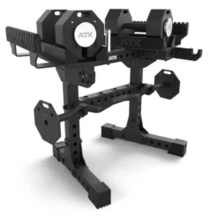 Pack complet avec une paire d'haltères ATX à charge réglable 2 x 36 kg et support de stockage - Barre SZ incluse