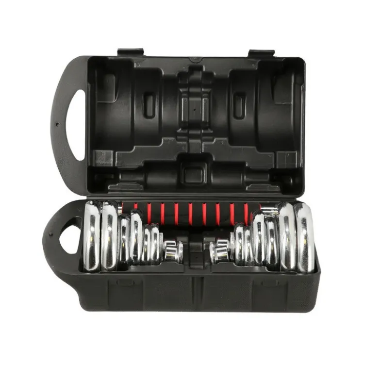 Pack complet d'haltères chromées avec mallette pour homegym - 21 kg