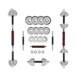 Pack complet d'haltères chromées avec mallette pour homegym - 21 kg