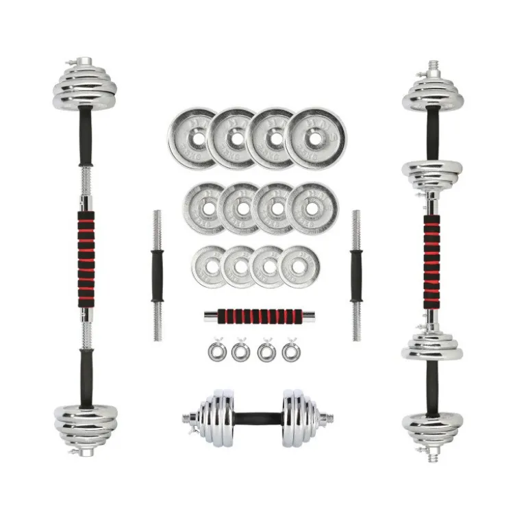 Pack complet d'haltères chromées avec mallette pour homegym - 21 kg