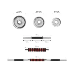 Pack complet d'haltères chromées avec mallette pour homegym - 21 kg