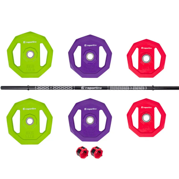 Pack d'entraînement complet barre de musculation 140 cm et plaques de poids 4-19 kg