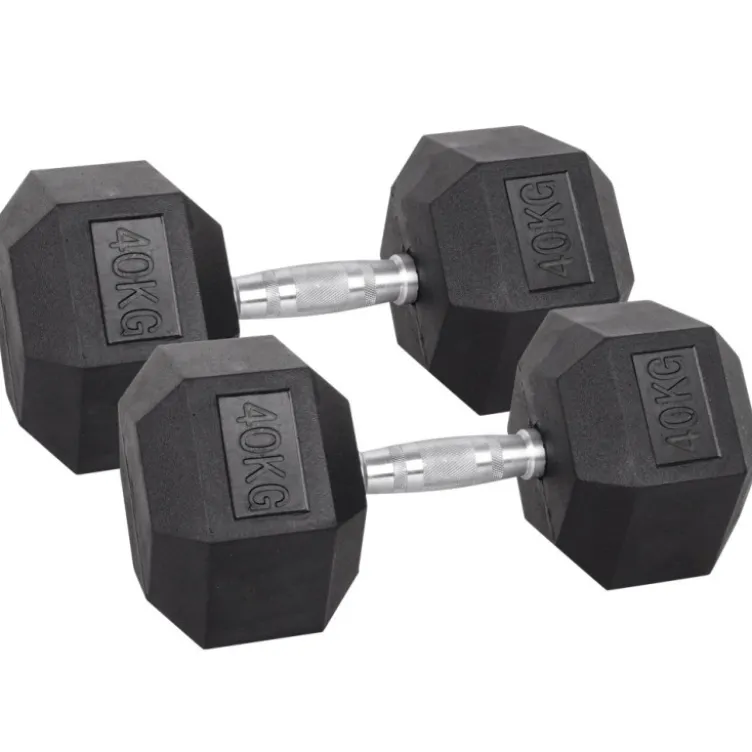 Pack de paires d'haltères de musculation hexagonaux Powergym de 3 kg à 40 kg avec revêtement en caoutchouc