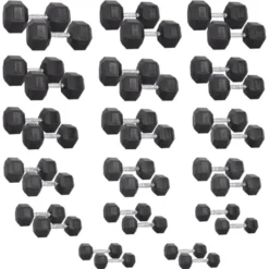 Pack de paires d'haltères de musculation hexagonaux Powergym de 3 kg à 40 kg avec revêtement en caoutchouc