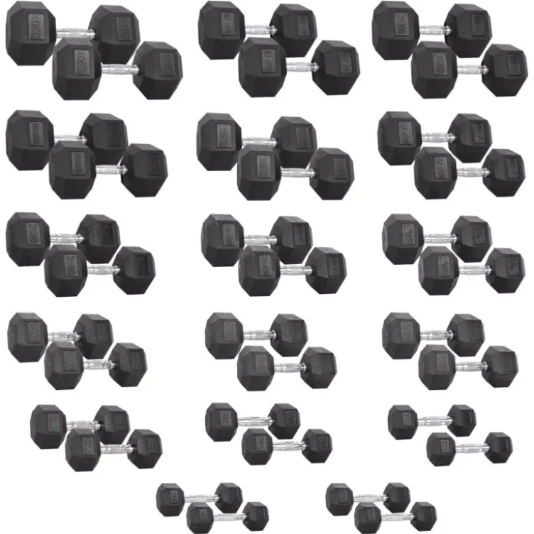 Pack de paires d'haltères de musculation hexagonaux Powergym de 3 kg à 40 kg avec revêtement en caoutchouc