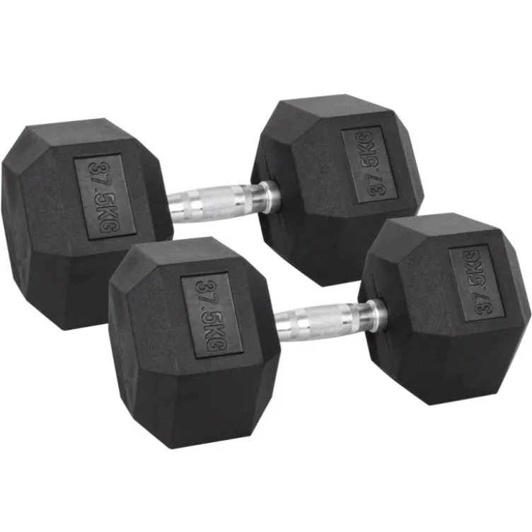Pack de paires d'haltères de musculation hexagonaux Powergym de 3 kg à 40 kg avec revêtement en caoutchouc