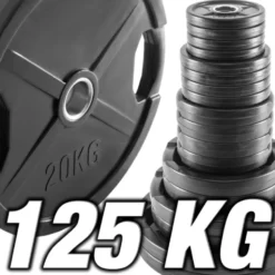 Pack 125 kg de poids olympiques 50 mm en caoutchouc avec poignées ATX