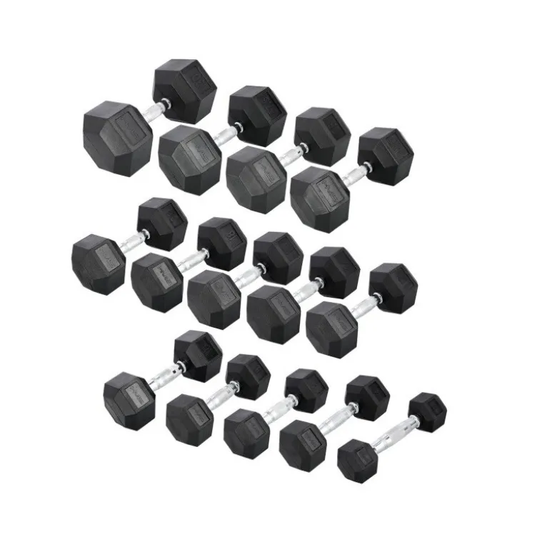 Paire d'haltères de musculation hexagonaux en caoutchouc de 8 kg à 40 kg