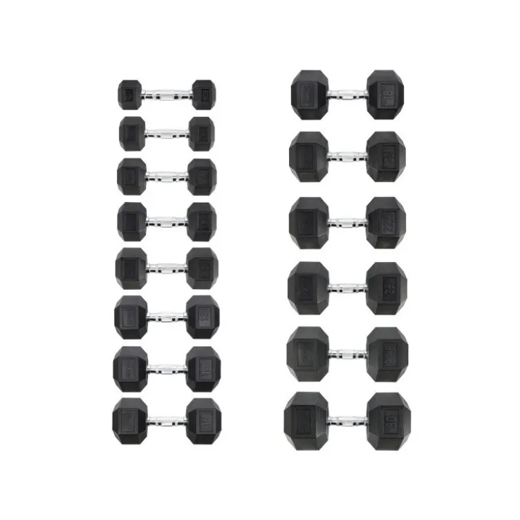 Paire d'haltères de musculation hexagonaux en caoutchouc de 8 kg à 40 kg