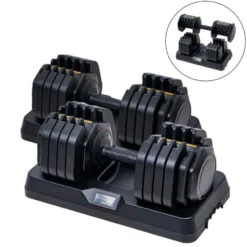 Paire d'haltères réglables de 5 à 41 kg avec support - Kit d'haltères à charge automatique Durabell
