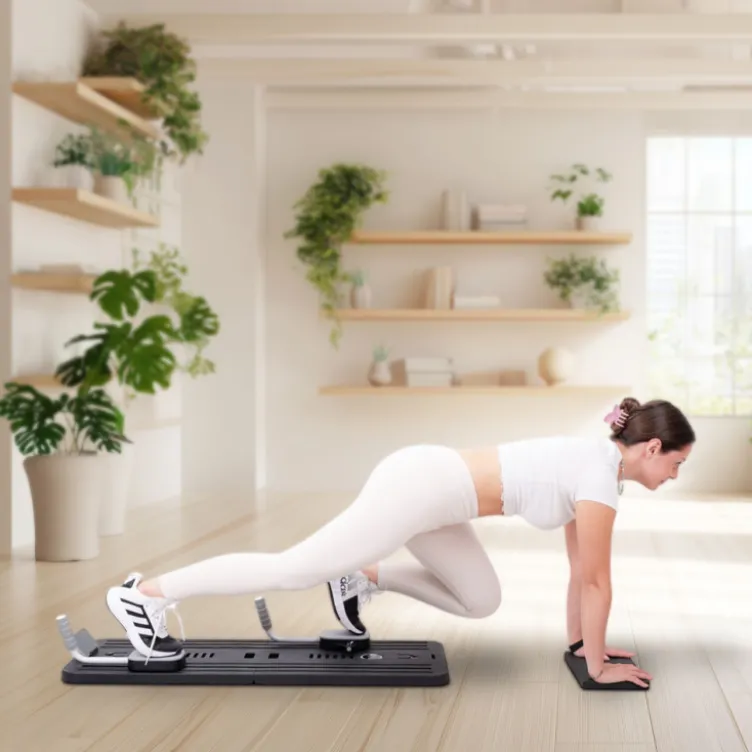 Pilates Reformer pliable avec bandes de résistance et poignées de pompes - Pilates à domicile
