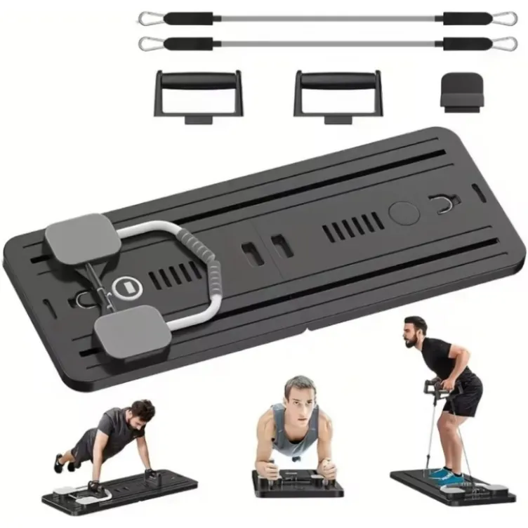 Pilates Reformer pliable avec bandes de résistance et poignées de pompes - Pilates à domicile