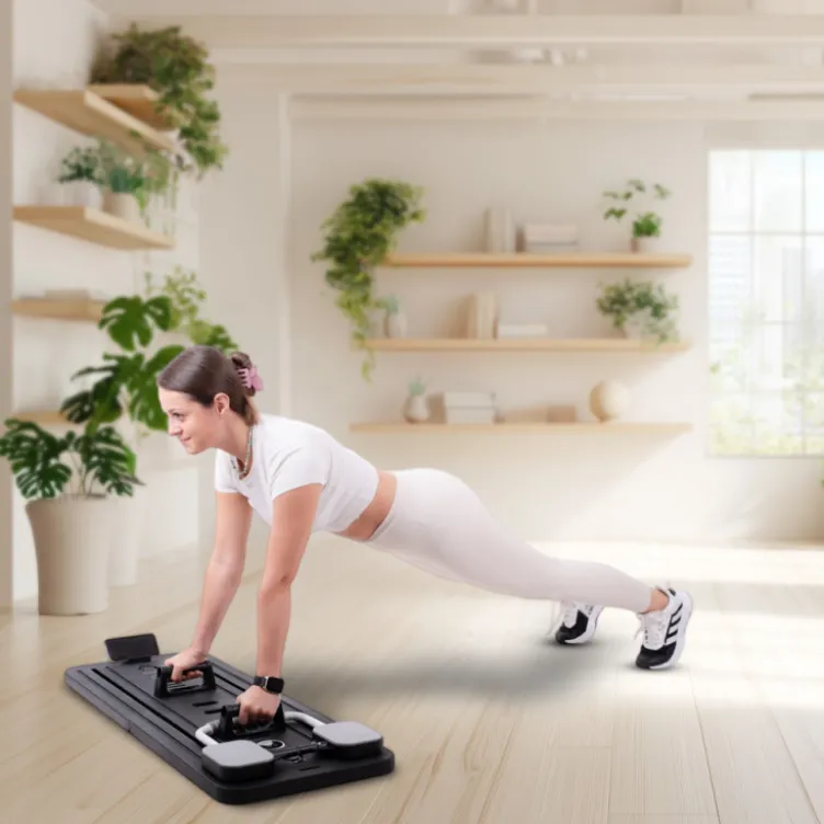 Pilates Reformer pliable avec bandes de résistance et poignées de pompes - Pilates à domicile