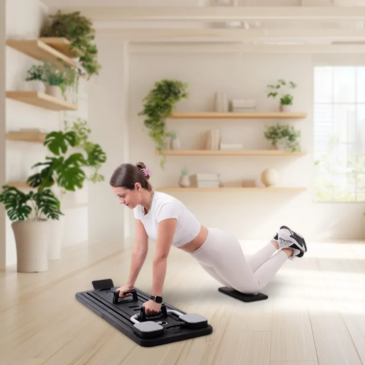 Pilates Reformer pliable avec bandes de résistance et poignées de pompes - Pilates à domicile