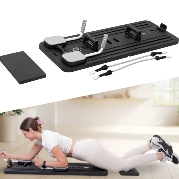 Pilates Reformer pliable avec bandes de résistance et poignées de pompes - Pilates à domicile