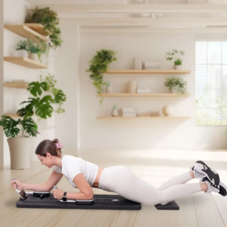 Pilates Reformer pliable avec bandes de résistance et poignées de pompes - Pilates à domicile