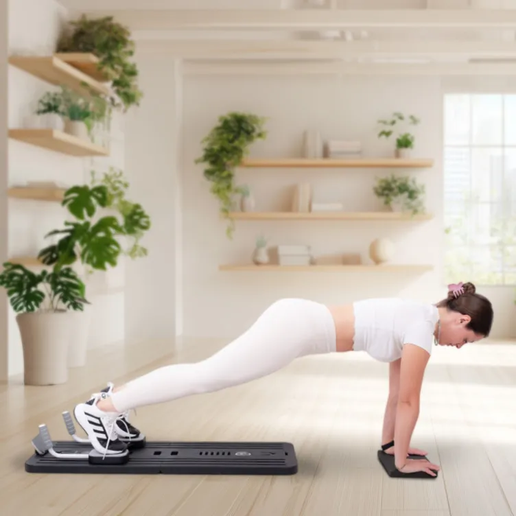 Pilates Reformer pliable avec bandes de résistance et poignées de pompes - Pilates à domicile