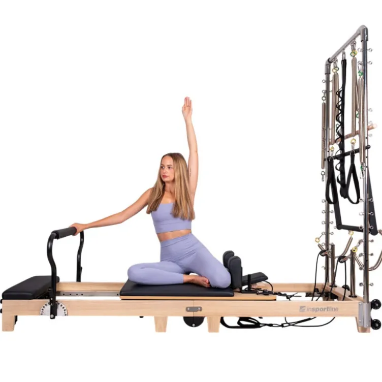 Pilates Reformer professionnel pliable en bois de chêne massif avec réglages multiples et résistance à ressorts